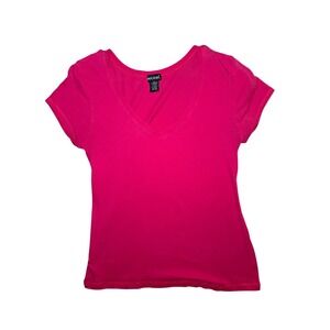 Wet Seal Hot Pink V Neck Short Sleeve Women's XL T-shirt